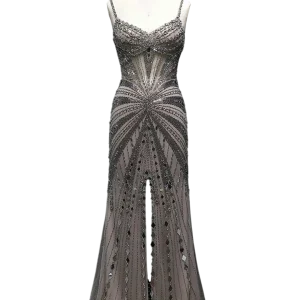 Funky short mirror dress with feather detail