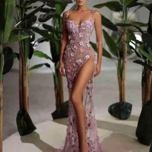 Beautiful Mesh Appliqué Dress with beaded shoulder straps